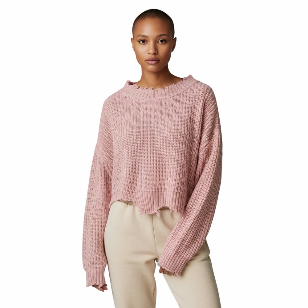 Le Lis Collection Oversized Distressed Light Pink Cropped Sweater Size Small‎